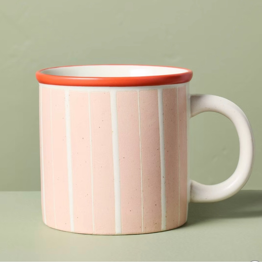 13.5oz Recycled Ceramic Striped Mug Light Pink Orange - Hearth & Hand™ Magnolia
